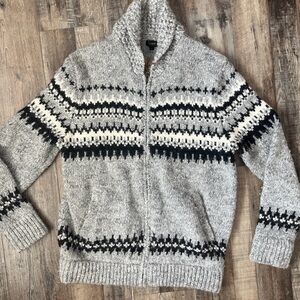 J Crew Men’s wool blend Aztec zip front cardigan sweater jacket grey black large